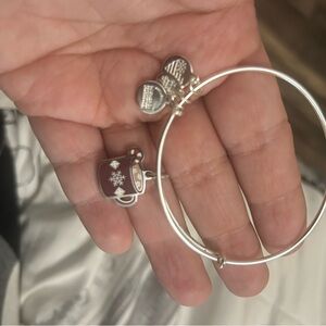 Silver alex and ani Charm Bangle with hot chocolate Mug Pendant
